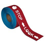 SUPERIOR MARK Floor Marking Message Tape, 4in x 100Ft , STOP LOOK IN-50-629I